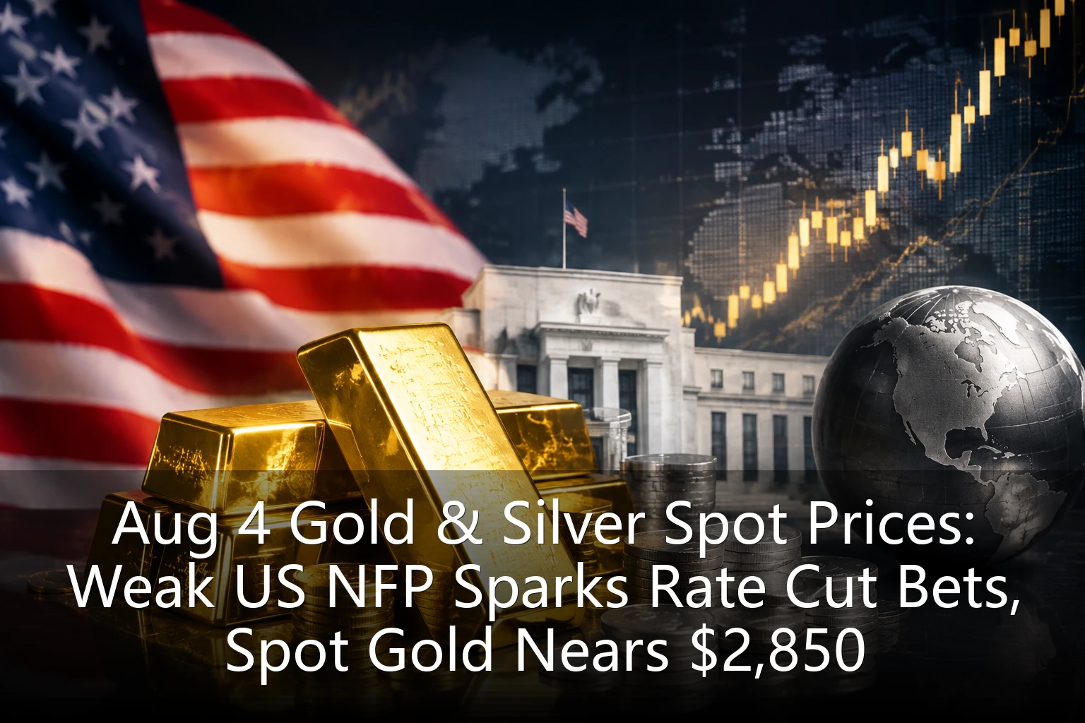 Aug 4 Gold & Silver Spot Prices: Weak US NFP Sparks Rate Cut Bets, Spot Gold Nears $2,850
